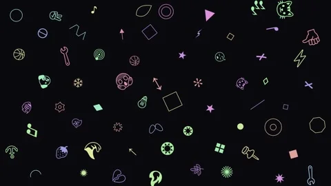Colorful Mixed Icons Pattern, Symbols and Emoji Drifting on Black Background Stock Footage 331545954