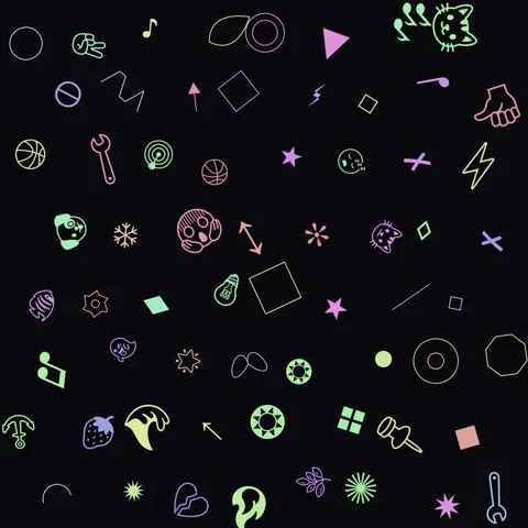 Colorful Mixed Icons Pattern, Symbols and Emoji Drifting on Black Background Stock Footage 331545960