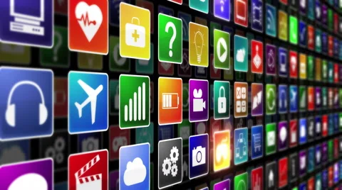 Colorful mobile or computer application icons. Loopable. Technology background. Stock Footage 54839339