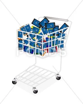 Colorful Mobile Smart Phone in Shopping Cart Stock Illustration