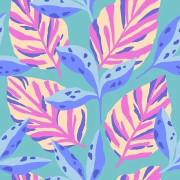Colorful modern seamless pattern with abstract leaves. Stock Illustration