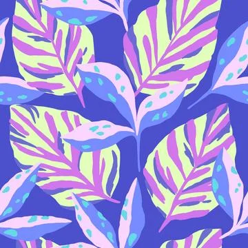 Colorful modern seamless pattern with abstract leaves. Stock Illustration