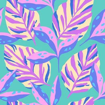 Colorful modern seamless pattern with abstract leaves. Stock Illustration