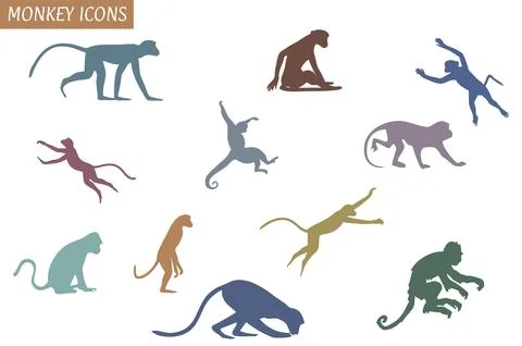 Colorful monkey vector icon set Stock Illustration