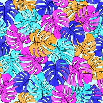Colorful monstera seamless pattern. Stock Illustration