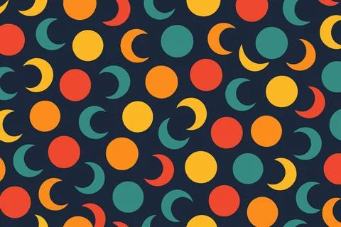 Colorful moon phases pattern with celestial elements Stockillustratie