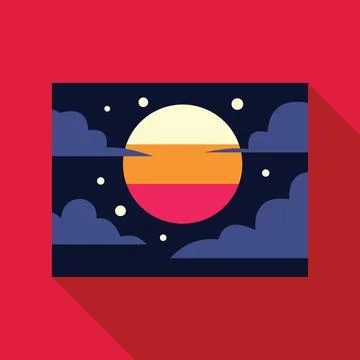 Colorful moon shining through clouds in minimalist night sky Ilustração Stock
