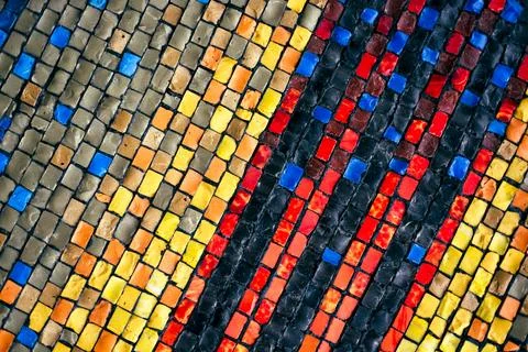 Colorful mosaic pattern with dynamic diagonal lines, artistic background Stock Photos
