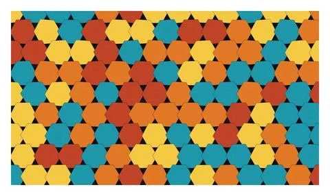 Colorful mosaic pattern with hexagonal shapes in orange yellow and teal col.. Stock Illustration