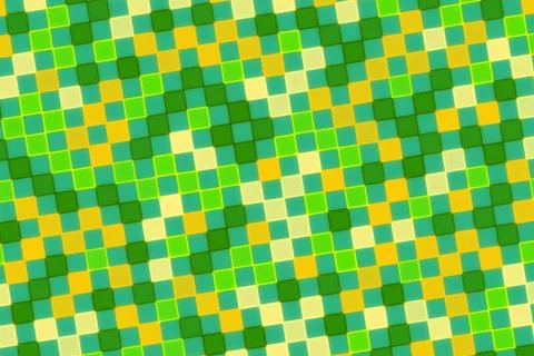 Colorful mosaic pattern with small square tiles in green yellow Stock Illustration