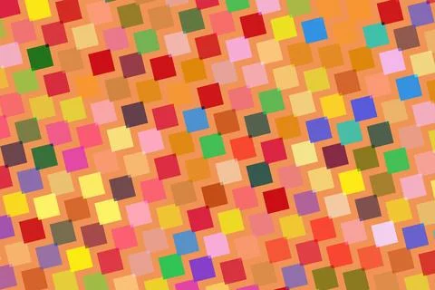 Colorful mosaic pattern with small squares on orange background Stock Illustration