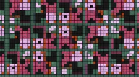 Colorful mosaic squares move in pattern. Motion. Stylish pixel pattern of Stock Illustration