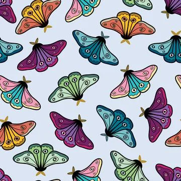Colorful moths seamless pattern design, abstract background Stock Illustration