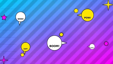 Colorful Motion Comic Style Abstract Background with Comic Speech Bubbles a.. Stock Footage 338313662