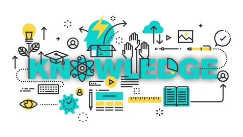 A colorful motion representing knowledge with icons and symbols. Stock Footage 340282395