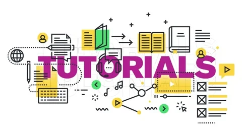A colorful motion of tutorials and guides for online learning and education. Stock Footage 340282403