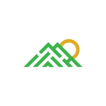 Colorful mountain sun simple triangle stripes geometric logo vector Stock Illustration