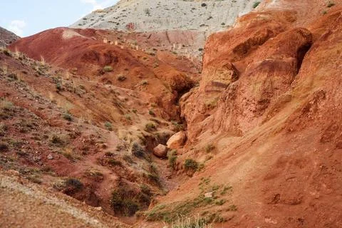 Colorful mountainous area. fields of mars Stock Photos