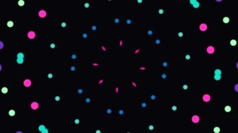 Colorful moving dots form a dynamic pattern on black Stock Footage 338432782