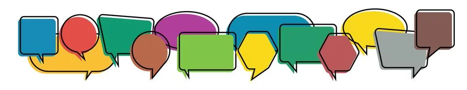 Colorful multi colored dialog speech bubbles. People with idea in business .. Stock Illustration
