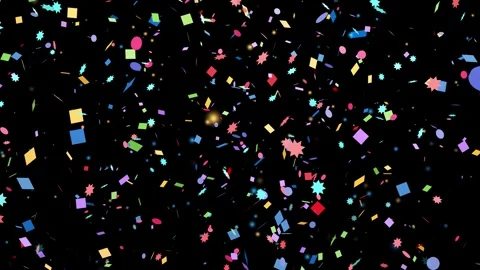 Colorful Multi-Shaped Confetti Falling Slowly Against a Solid Black Background Stock Footage 327438117