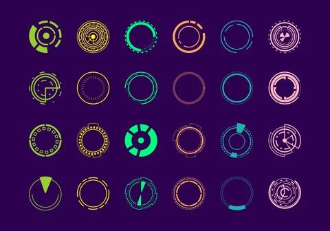Colorful multicolored tech circle hud element set-2 Stock Illustration