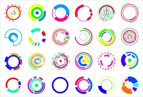 Colorful multicolored tech circle hud element set-1 Stock Illustration