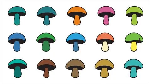 Colorful Mushroom Vector Icon Set Stock Illustration