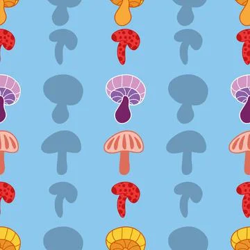 Colorful mushrooms repeat pattern illustration design background Stock Illustration