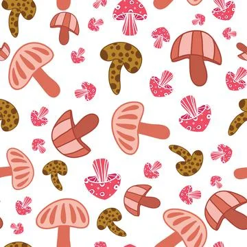 Colorful mushrooms repeat pattern on white background Stock Illustration