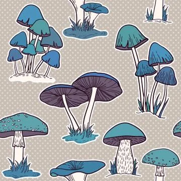 Colorful mushrooms seamless vector pattern Stock Illustration