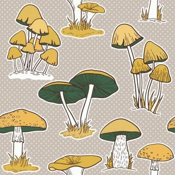 Colorful mushrooms seamless vector pattern Stock Illustration