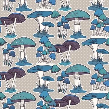 Colorful mushrooms seamless vector pattern Stock Illustration