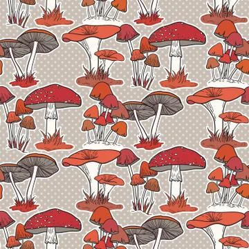 Colorful mushrooms seamless vector pattern Stock Illustration