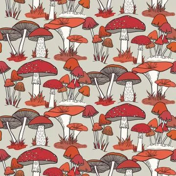 Colorful mushrooms seamless vector pattern Stock Illustration
