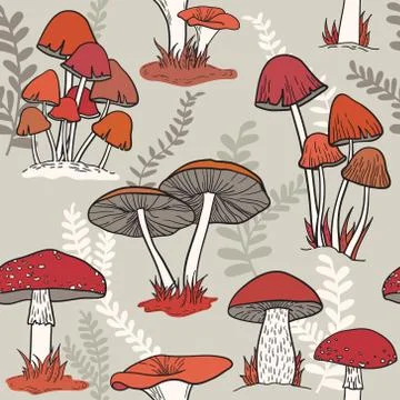 Colorful mushrooms seamless vector pattern Stock Illustration