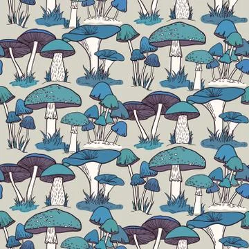 Colorful mushrooms seamless vector pattern Stock Illustration