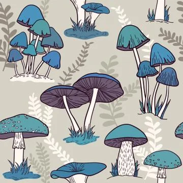 Colorful mushrooms seamless vector pattern Stock Illustration
