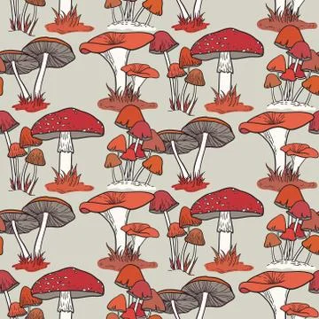 Colorful mushrooms seamless vector pattern Stock Illustration