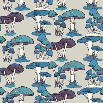 Colorful mushrooms seamless vector pattern Stock Illustration