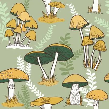 Colorful mushrooms seamless vector pattern Stock Illustration