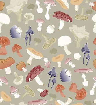 Colorful mushrooms seamless vector pattern on pastel background. Stock-Illustration