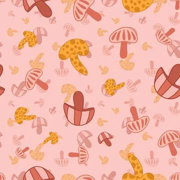 Colorful mushrooms vector repeat pattern design illustration Stock Illustration