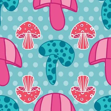 Colorful mushrooms vector repeat pattern design illustration Illustrazione stock