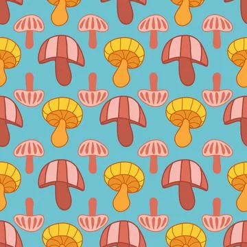 Colorful mushrooms vector repeat pattern design illustration Stock Illustration