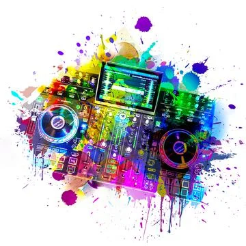 Colorful music background with Controller, top view Stock Illustration