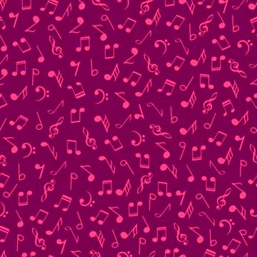 Colorful music notes seamless pattern, crimson color. Abstract vector texture Stock Illustration
