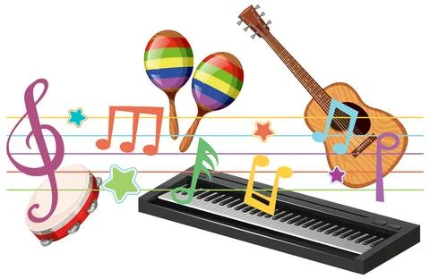 Colorful Musical Instruments and Notes Stock Illustration