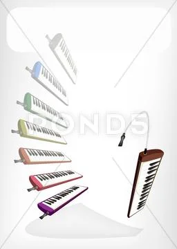 Colorful Musical Melodica with A White Banner Stock Illustration