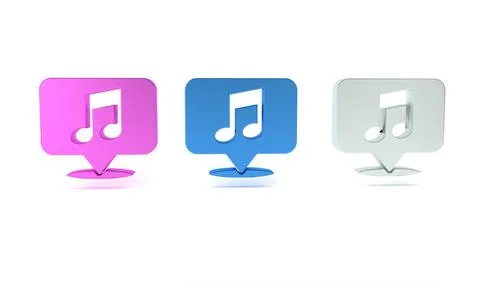 Colorful Musical note in speech bubble icon isolated on white background. M.. Stock Illustration